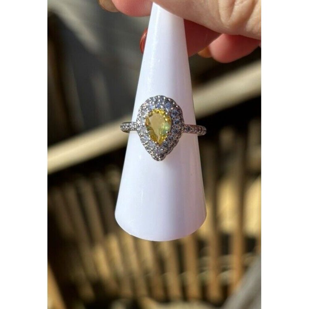 Bomb Party RBP3008 LC Citrine On Rhodium Plated Band Sz 6‎